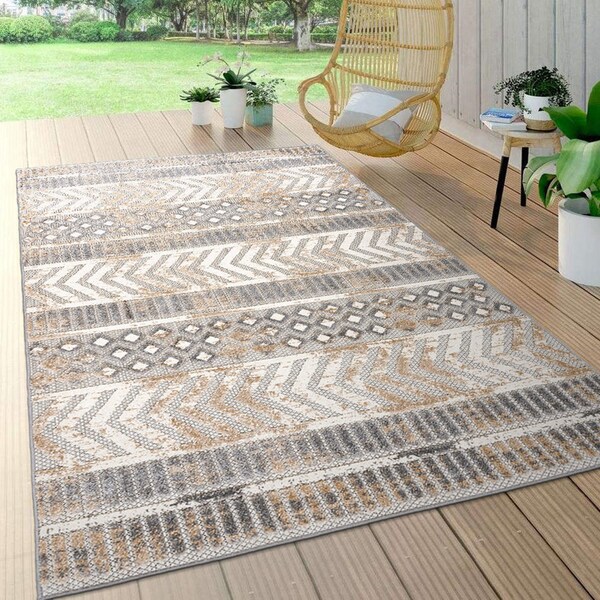 World Rug Gallery Distressed Geometric Indoor/Outdoor Area Rug 8'8" x 12' Beige 8019BEIGE9X12 - main
